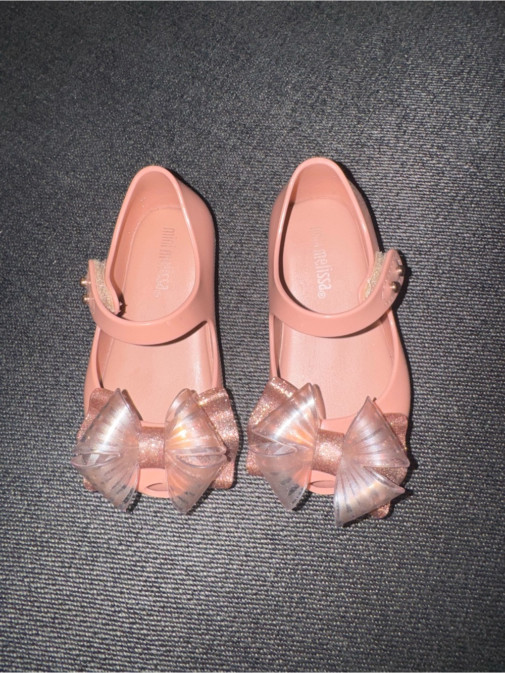 Mini Melissa Rose Pink Jelly Mary Janes with Iridescent Bow